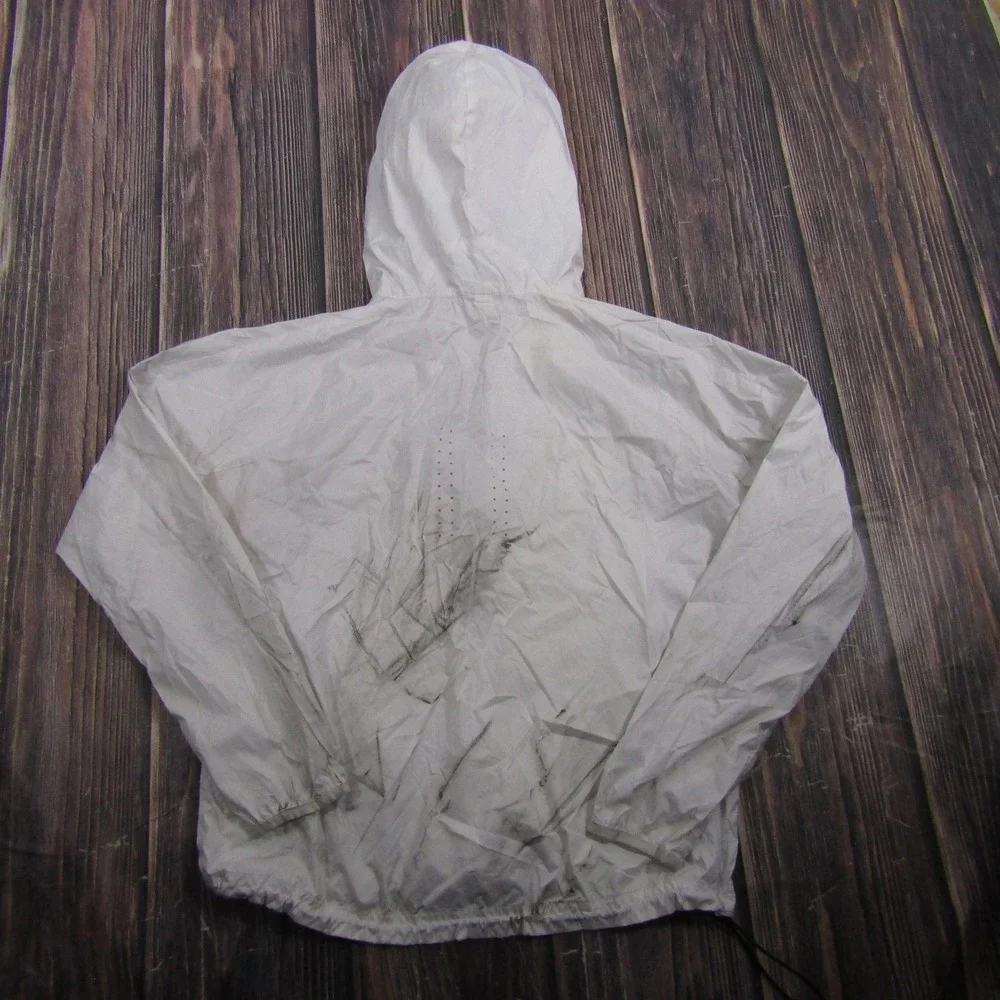 Adidas Jacket Mens Small White Hooded 1/2 Zip Windbreaker Lined Pockets Running